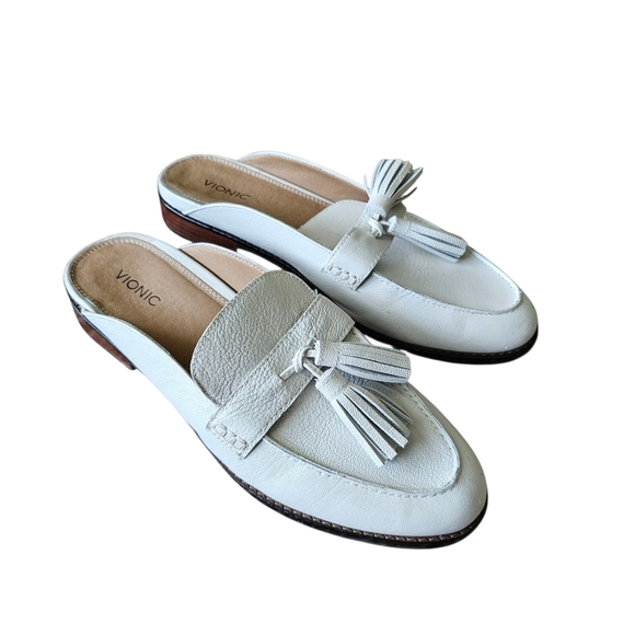 Vionic Women's White Leather Reagan Slide Mules Shoes Size 11 - Picture 1 of 9